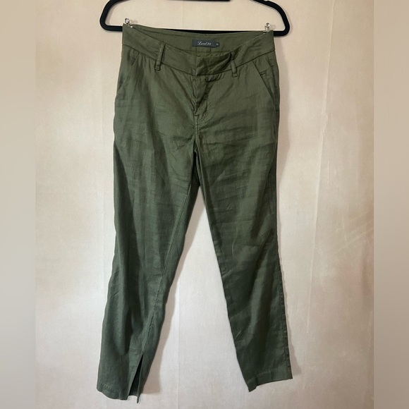 Level 99 green straight leg women's 26 linen blend trouser pants EUC - Picture 1 of 7
